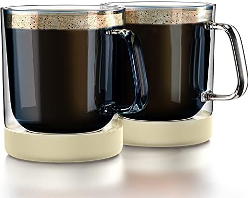 Zovoko dvostruko zidno izolirane staklene šalice za kavu - uklonjiva neklizajuća silikonska coaster - mikrovalna pećnica / perilica posuđa sigurna - borosilikatna stakla