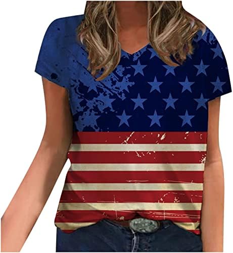 4. srpnja Košulja Ženska dana neovisnosti Nanosi labav V izrez kratkih rukava Američka zastava,