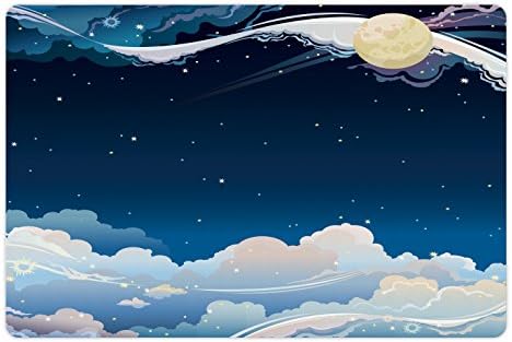 Lunarable Fantasy prostirka za kućne ljubimce za hranu i vodu, nadrealno Mjesečevo noćno nebo sa zvijezdama i oblacima iz snova Magic Space Theme, neklizajuća gumena prostirka za pse i mačke, 18 X 12, Indigo Blijedoplava