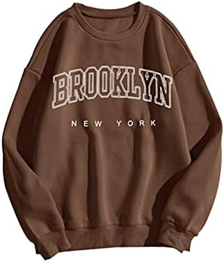 MissicIver Žene Casual Brooklyn New York Pismografskih dukserica Crewneck Drop ramena Fleece Pulover košulje