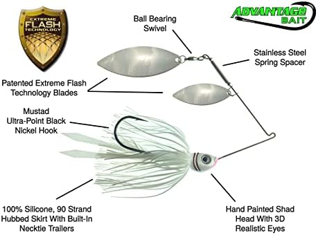 Advantage Bait Company Spinner Baits za bas ribolov, dvostruka vrba Spinnerbait sa ekstremnim flash tehnologijom,
