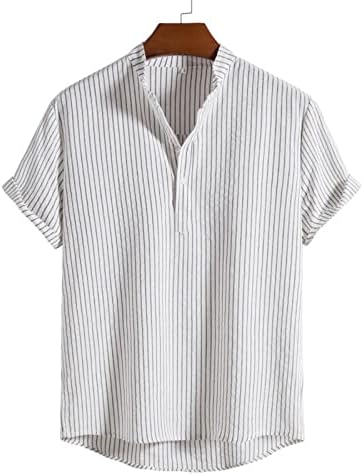 XXBR pamučne majice za muške, ljetni kratki rukav prednji karton Gumb Up vrhovi prugasti tanki fit casual Henleyji košulju
