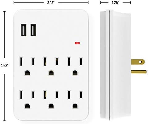 Dual Funkcija 6 Outlets Prenapona Zaštićeno Trenutni zid Dodirnite sa 2 USB priključka za punjenje 2.1A
