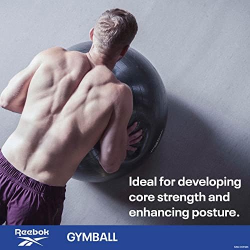 Reebok Gymball-Lopta za vježbanje sa dvostrukom teksturiranom neklizajućom površinom za maksimalno prianjanje - za trening jezgra, poboljšanje stabilnosti i držanja kod kuće ili u teretani - pumpa uključena