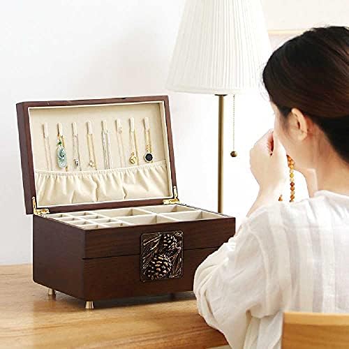 Čvrsta drvena nakit sa zrcalom i ladicama naušnice ogrlica za odlaganje kutije za odlaganje nakit kutija veliki kapacitet smeđe boje