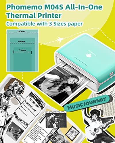 Phomemo M04S prenosivi štampač-Bluetooth štampač termalnih nalepnica bez mastila sa 3 rolne Crnog na belom lepljivom papiru termalne nalepnice za tekst, beleške, beleške, fotografije, listu obaveza.