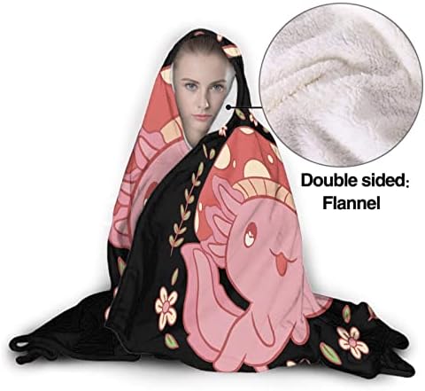 Artiemaster Axolotl i gljive pokrivač s kapuljačom mekog i laganog bacanja flanela pogodna za upotrebu u krevetu, dnevnog boravka i putovanja 60 x50 za tinejdžere