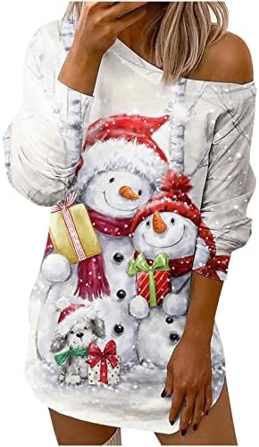 Ruziyoog Božić Tunic haljina za žene Santa Claus Print Dugi rukav Casual T Shirt haljine ženske Božić labave