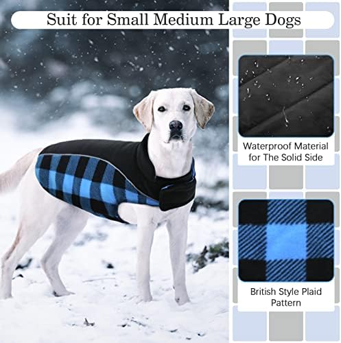 Kuoser reverzibilni pas, topla vodootporna pasjska jakna, britanskog stila pseći zimski kaputi, štenad hladni vremenski vest Vjetrootporne vanjske odjeće za snijeg za snijeg za male srednje velike pse