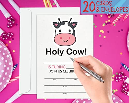 Goxfoc pozivnice za rođendansku zabavu svete krave sa kovertama 20 pakovanja, pozivnice za rođendansku zabavu slatke bebe mliječne krave, pozivnice za rođendansku zabavu na farmi krava, pozivnice za rođendansku zabavu na farmi