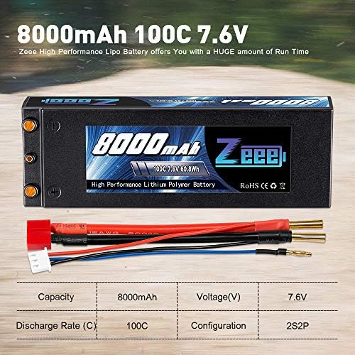 Zeee 2S Lipo baterija 7,6 V 100C 8000mAh visokonaponski hlijebi RC Lipo baterije sa metkom od 4