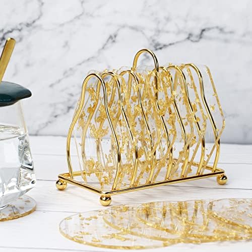 Podmetači za piće, elegantna zlatna folija podmetači 6 komada čiste akrilne čaše za kavu drveni stol, set od