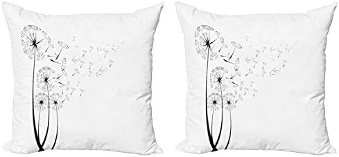 Ambesonne bandelion bacač jastuk za jastuk od 2, jednobojni maslačak koji puše u the The With Fluffy Cvjetni romantični temu, patentni dvostrani digitalni dekor za otisak, 18 , bijeli i crni