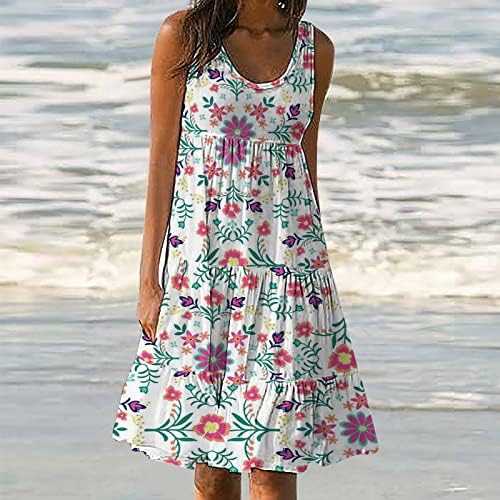 lcziwo ljetne Casual Swing T shirt haljine za žene bez rukava cvjetna štampana plaža Cover Up slojevita Plisirana Tank haljina