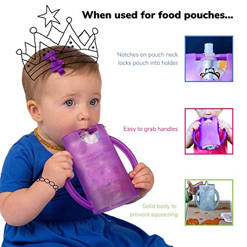 Originalni držač za okretanje otpornog na stiskanje sa otvorenim dnom za vrećice za hranu & amp; Juice Boxes-višenamjenski-Prevent Messes & Support Self-Feeding - easy hvatanje ručki-Made in USA