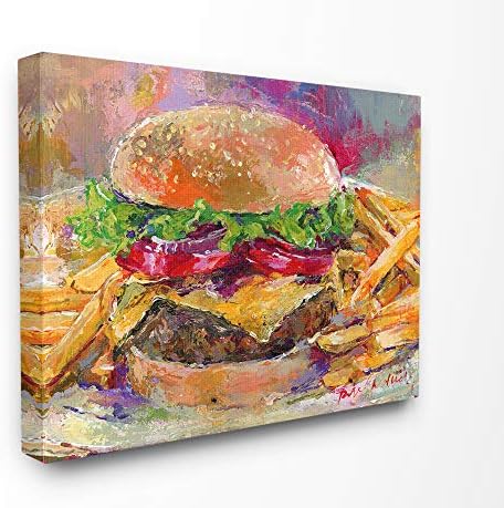 Stupell Home Décor kolekcija jarko Hamburger i pomfrit Mrtva priroda slika hrane rastegnuta platnena zidna Umjetnost, 24 x 30, višebojna