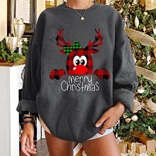 Aihou majice s dugim rukavima za žene, ženske božićne slatke tiskane džempere pulover labave casual crewneck