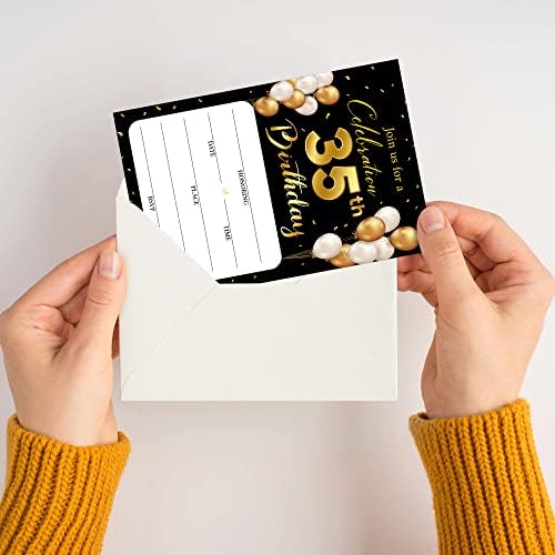 35. rođendanski pozivnički kartice sa kovertama - klasična zlatna tema Ispunite prazne rođendane pozivnice