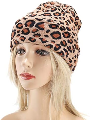 Leopard Print Beanie Hat Trendy životinjski uzorak lobanja 2 sloja manferencije kape zimske guste pletene