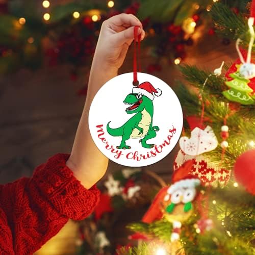 Godblessign Dinosaurus Ceramic Božić Ornament Tree Rex Merry dekoracije sa Santa šešir Božić visi 2021 Rex-b