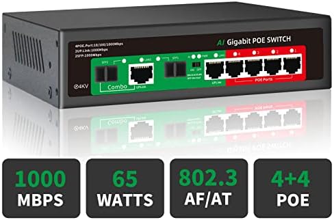 SteamEmo 8 Port Gigabit Ethernet Nenanancirani Poe prekidač, 4 Gigabit Poe + @ 52W ugrađena snaga, 2 uplink gigabit port + 2 SFP utor, VLAN režim, radne površine, dodatak i reprodukciju, priključak