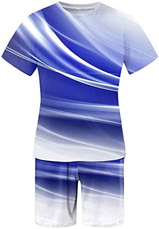 Muška modna proljetna ljetna postavljena plaža Ispis majica kratkih rukava s kratkim setom 2 komada set za pant s tipkama odijelo plavo