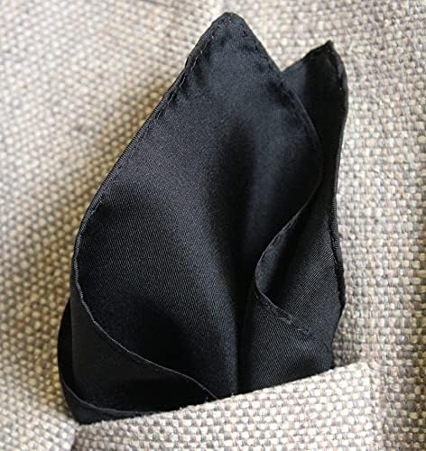 Royal Silk Fine Black Silk džepni kvadrat za muškarce pune veličine 17 x17