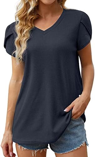 Djevojke cvjetna grafička labava majica V izrez Spandex Tops T košulje s kratkim rukavima Lounge Plain Summer Fall majica 2023