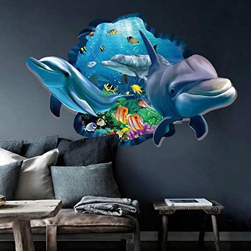 Ocean World Wall naljepnice, 3D plavi dolfin 3D morski pas slomljeni zidni naljepnice Tropske ribe DIY zidne