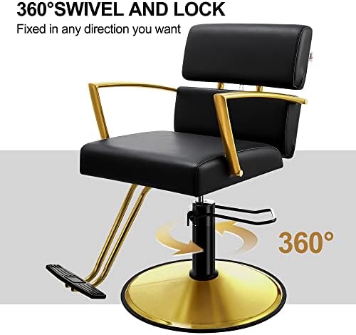Baasha salonska stolica, Hidraulična stolica za kosu sa otvorenim naslonom dizajnirana, crna i Zlatna salonska stolica, oprema za kozmetičke stolice salonska stolica za frizera, kapacitet težine do 330 lbs - mat zlato