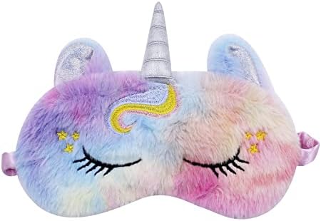 Slatka jednorog maska za spavanje Tie Dye Rainbow maska za oči plišana povez za oči smiješna maska za spavanje