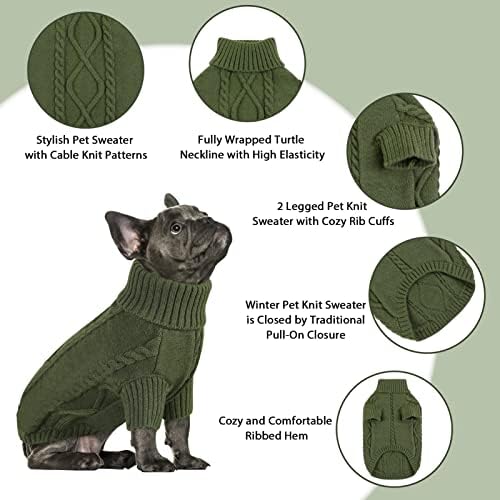 Queenmore pulover džemper za male pse, pletenina za kablove za hladno vrijeme, klasična Dolčevina debela topla odjeća za Čivavu, buldoga, jazavčara, mopsa