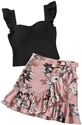 SHENHE djevojka 2 komad odjeće cvjetni rukav Cami Tank Top i Wrap suknja Set