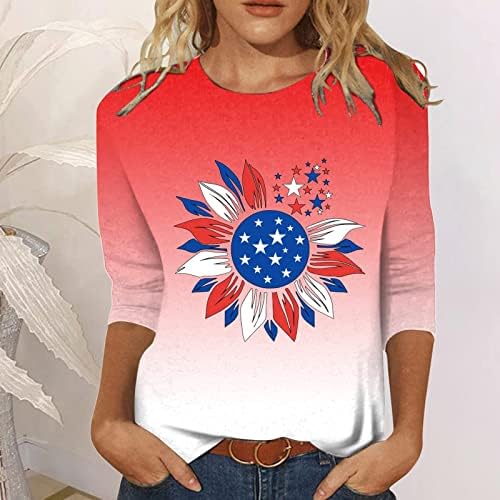 Topovi za žene, Casual America Zastava Print Tee Tops odjeća od 4. jula