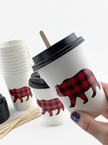 Buffalo plairani medvjedi rođendanski čaše sa poklopcima i miješalicama