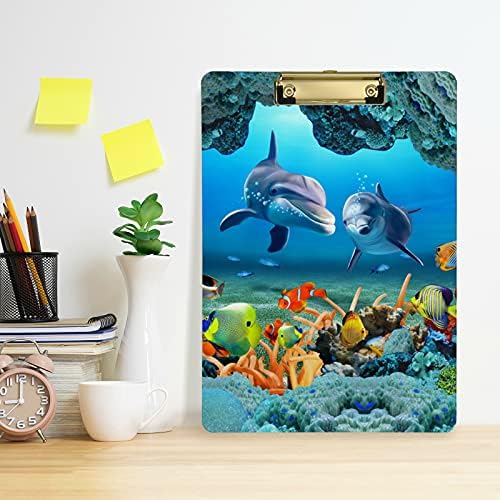 ALAZA Dolphin riba Podvodna Animal Clipboards za djecu studentske Žene Muškarci Plastična kopča niskog profila veličine slova, 9 x 12,5 in, Zlatna kopča