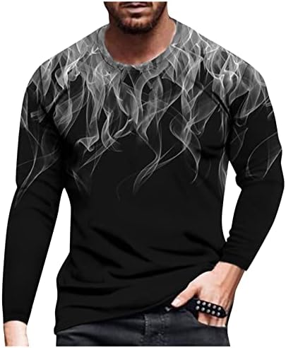Pamučni mješavina Top za muškarce Fire 3D tiskana majica s dugim rukavima Trendy Crna majica