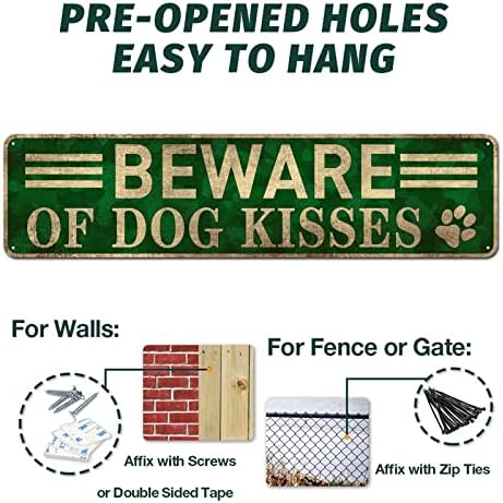 Znak za pse CIVOTIL pokloni - Čuvajte se psećih poljubaca, smiješni Limeni znak sa starinskim citatima za kućne ljubimce za dekor kućne kancelarije, 4x 16