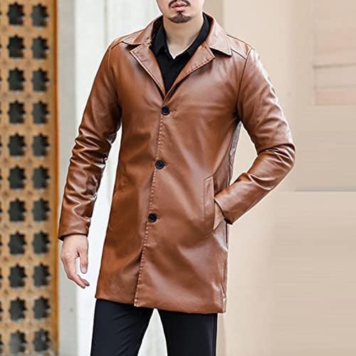 Muški Vintage umjetni kožni dugi kaput Retro Notch rever PU mantil Casual Fleece Gothic Jacket šinjel