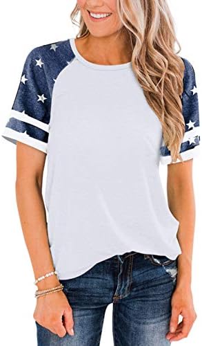Star Print Colorblock majica Žene Ženska američka zastava dugih rukava 4. jula Pullvoer bluza vrhovi
