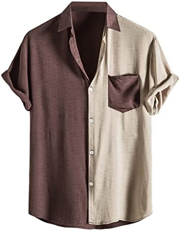 XXBR muške majice kratkih rukava, ljetni gumb dolje s majicom prednji džep patchwork vintage casual havajski vrhovi