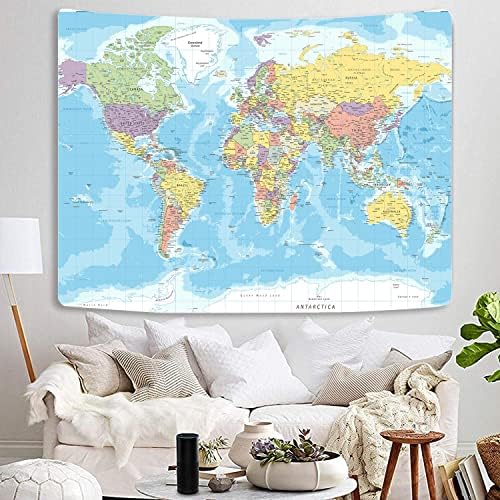 Tomoz World Map World Wall Hanging za djecu Student, Mapa svijeta sa zemljama i većim gradovima Tapisestry