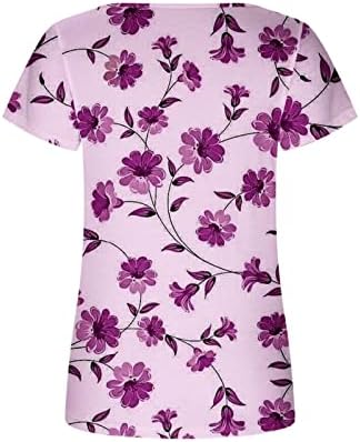 Majica bluza za dame 2023 kratki rukav v Dušo izrez vrata pamuk cvjetni grafički labavi fit lounge tee