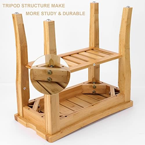 Bambusova klupa za tuširanje sa policom za odlaganje, 2-slojna Spa stolica za kupatilo za unutrašnju upotrebu, tuš stolica bambus za odrasle starije žene starije osobe