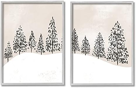 Stupell Industries Winter Drveće Sažetak Snježno pejzaž Bež bijeli, dizajnirao Daphne Polselli siva uokvirena zidna umjetnost, 2pc, svaki 16 x 20