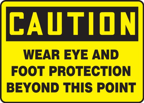 Accuform MPPE419VP plastični sigurnosni znak, Oprez nosite zaštitu oko i stopala izvan ove točke, 10 dužine x 14 širina x 0,055 Debljina, crna na žutom obliku