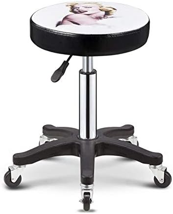 Tepisi Salon stolica sa točkovima，Frizerski sedlo stolica sa Monroe uzorak sintetičke kože sjedište，Podesiva visina