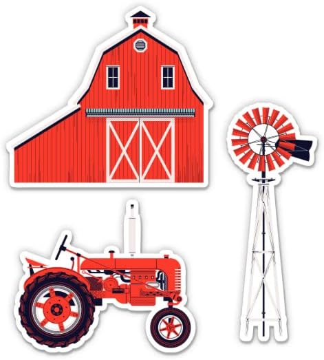 Farm Elements Crvena štala traktor Vjetrenjača Set 3-10 svaki vinil naljepnice vodootporan Decals