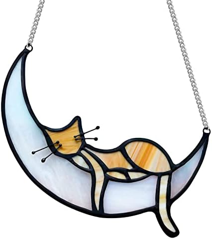 Orange Cat Decor Cat pokloni za ljubitelje mačaka vitraž mačka Suncatcher za prozor viseći dekor mačka