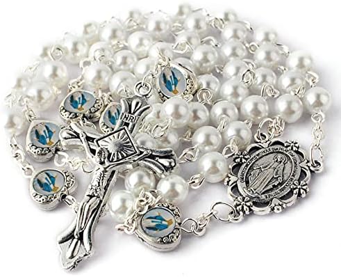 HanlinCC staklene biserne perle sa čudesnim epoksidnim srcem metalne perle brojanice pakovanje ogrlice u baršunastoj poklon torbi sa čestitkom za molitvu krunice